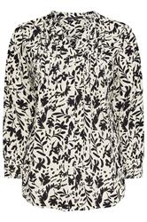 EVANS Curve Black & White Floral Print Pintuck Blouse