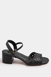 LTS Black Woven Strap Open Toe Block Heel In Standard Fit | Long Tall Sally 2