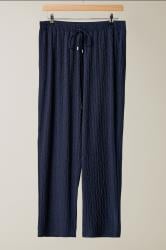 EVANS Plus Size Navy Blue Plisse Wide Leg Trousers | Evans 6