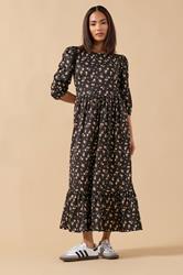 PixieGirl Petite Women's Black Ditsy Tiered Hemline Dress | PixieGirl 1