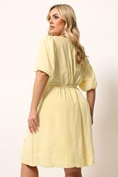 YOURS Plus Size Yellow Puff Ball Wrap Dress | Yours Clothing 4