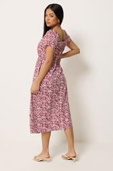 M&Co Petite Red Abstract Tie Neck Midi Dress | M&Co 4