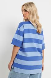 YOURS Plus Size Blue Stripe Heavyweight T-Shirt | Yours Clothing 2