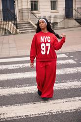 YOURS Plus Size Red 'NYC 97' Slogan Sweatshirt | Yours Clothing 6