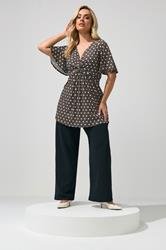 YOURS LONDON Plus Size Chocolate Brown Polka Dot Knot Front Top | Yours Clothing 1