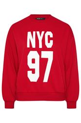 YOURS Curve Red 'NYC 97' Slogan Sweatshirt