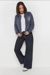 PixieGirl Petite Women's Blue Embroidered Initial Jersey Bomber Jacket | PixieGirl 2
