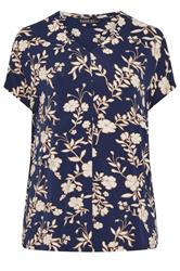 EVANS Curve Navy Blue Floral Grown-On Sleeve Top