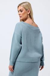 LIMITED COLLECTION Plus Size Blue Knitted Off Shoulder Jumper | Yours Clothing 2
