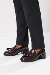 Burgundy Red Patent Heeled Tassel Loafers In Extra Wide EEE Fit | Yours Clothing 1