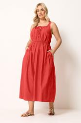 YOURS Plus Size Red Linen Milkmaid Dress | Yours Clothing 1
