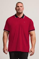BadRhino Big & Tall Red Contrast Tipped Detail Polo Shirt | BadRhino 3