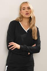 LTS Tall Black Contrast Ribbed Trim Sweatshirt | Long Tall Sally 1