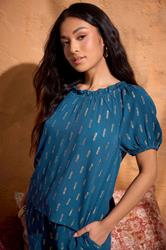 M&Co Petite Navy Blue Foil Scoop Neck Top | M&Co 3