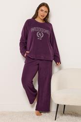 YOURS Plus Size Burgundy Red Wide Leg Fleece Trousers | Yours Clothing 1