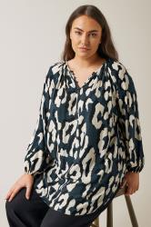 EVANS Plus Size Navy Blue Animal Print Long Sleeve Blouse | Evans 3