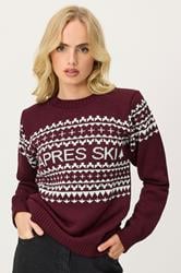 PixieGirl Petite Women's Burgundy Red Knitted 'Apres Ski' Slogan Jumper | PixieGirl 3
