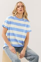 LTS Tall Women's White & Blue Stripe Cotton Oversized T-Shirt | Long Tall Sally 3