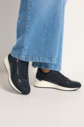 Navy Blue Quilted Wedge Trainer In Wide E Fit | Yours Clothing 1