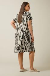 EVANS Plus Size Natural Brown Abstract Print Premium Linen Dress | Evans 4