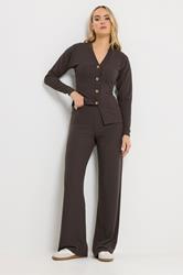 LTS Tall Women's Chocolate Brown Ribbed Wide Leg Trousers | Long Tall Sally 3