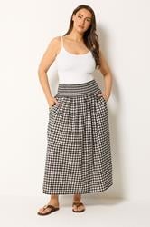 YOURS Plus Size Chocolate Brown Gingham Maxi Skirt | Yours Clothing 1
