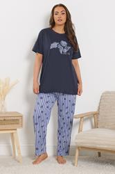 YOURS Plus Size Blue 'Coastal Calm' Stripe Pyjama Set | Yours Clothing 1