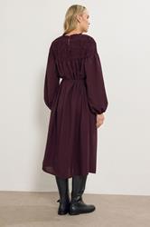 LTS Tall Burgundy Red Shirred Long Sleeve Midi Dress | Long Tall Sally 4