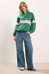 PixieGirl Petite Women's Green Stripe Quarter Zip Sweatshirt | PixieGirl 1