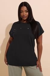 YOURS Plus Size Black Cotton Stud Detail T-Shirt | Yours Clothing 3