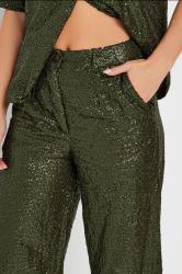 PixieGirl Petite Women's Khaki Green Sequin Embellished Wide Leg Trousers | PixieGirl 5