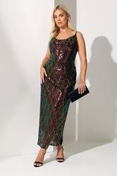 YOURS LONDON Plus Size Black Abstract Sequin Cowl Neck Dress | Yours Clothing 3