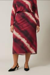 EVANS Plus Size Burgundy Red Abstract Print Mesh Midi Skirt | Evans  3