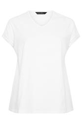 EVANS Curve White Crochet Trim Cotton V Neck T-Shirt