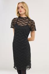 PixieGirl Petite Women's Black Lace Short Sleeve Dress | PixieGirl 3