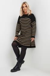 YOURS Plus Size Black Striped Knitted Jumper Dress | Yours Clothing 1
