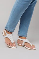 LTS White Beaded Ankle Strap Sandals In Standard Fit | Long Tall Sally 1