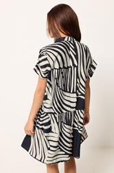 PixieGirl Petite Women's Black Abstract Button Shirt Mini Dress | PixieGirl 4