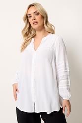 YOURS Plus Size White Notch Neck Crochet Blouse | Yours Clothing 3