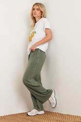 PixieGirl Petite Women's Khaki Green Acid Wash Wide Leg Trousers | PixieGirl 3