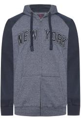 KAM Big & Tall Navy Blue New York  Zip Through Hoodie