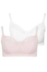 YOURSET 2 PACK Curve Pink Cotton Lace Trim Non-Padded Non-Wired Bralette