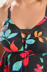 YOURS Plus Size Black Floral Print Hanky Hem Tankini Top | Yours Clothing 5