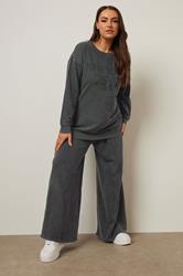 YOURS Plus Size Charcoal Grey 'New York' Embroidered Slogan Sweatshirt 1