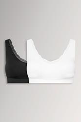YOURSET 2 PACK Plus Size Black & White Lace Trim Seamless Bralette | Yours Clothing 3