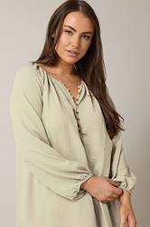 EVANS Plus Size Natural Brown Button Front Long Sleeve Blouse | Evans 4