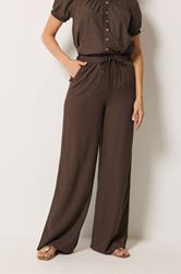 LTS Tall Women's Chocolate Brown Linen Wide Leg Trousers | Long Tall Sally 1