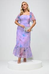 YOURS LONDON Plus Size Purple Abstract Organza Dress | Yours Clothing 1