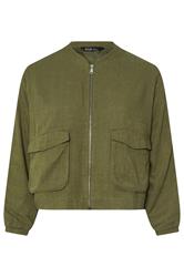 YOURS Curve Khaki Green Linen Bomber Jacket