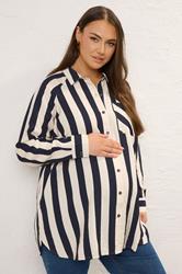 BUMP IT UP MATERNITY Plus Size Navy Blue Stripe Shirt | Yours Clothing 3